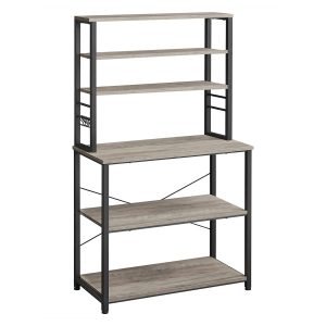 Estantería cocina industrial, estantes, 6 ganchos, greige y negro