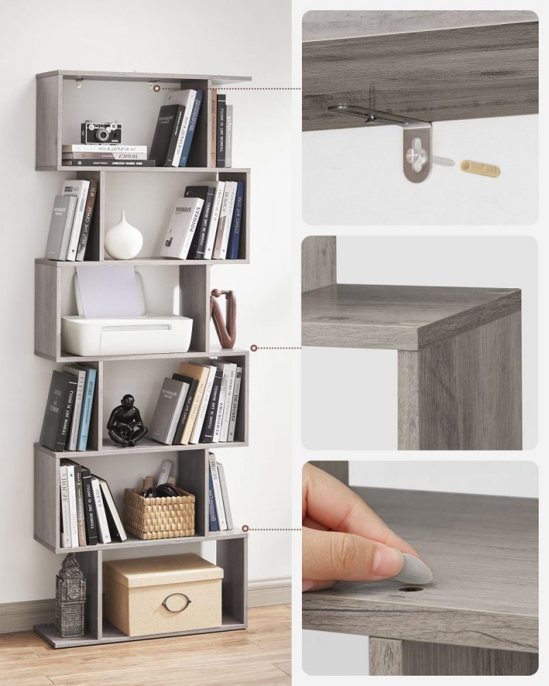 Estantería de madera de 6 niveles, greige - Imagen 5