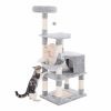 Árbol rascador para gatos gris claro, caseta y postes de sisal