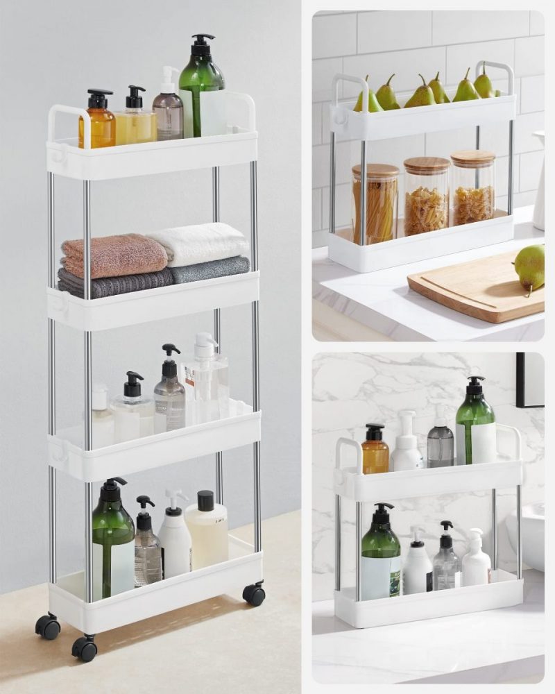 Carrito almacenamiento 4 niveles, cocina, baño, blanco - Imagen 5