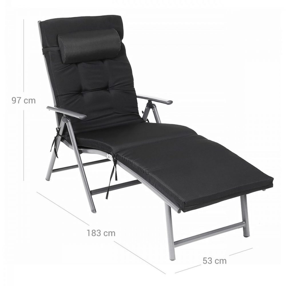 Tumbona plegable reclinable, jardín, playa, 150 kg, negro - Imagen 6