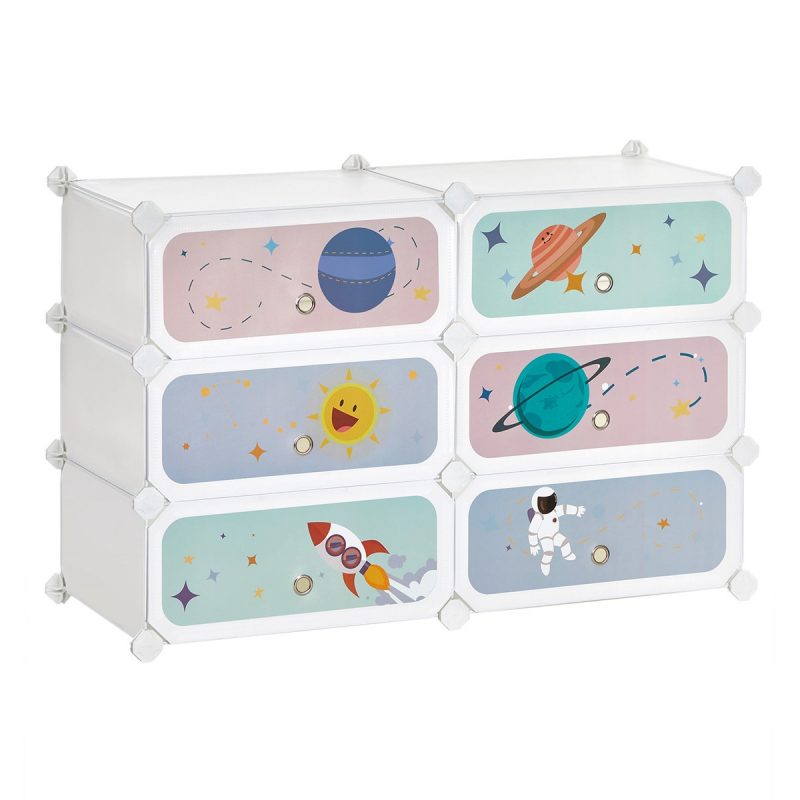 Estantería modular infantil de 6 cubos con puertas, blanco