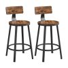Taburetes de bar con respaldo, set de 2, estilo industrial