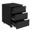 Archivador acero con ruedas y cierre, 3 cajones, negro