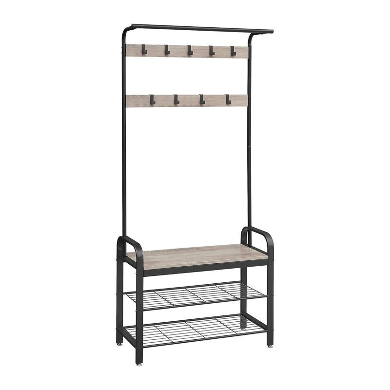 Perchero multifuncional con zapatero, ganchos, 72x183 cm, greige