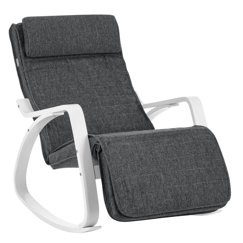 Silla mecedora ergonómica con reposapiés, lino, gris oscuro
