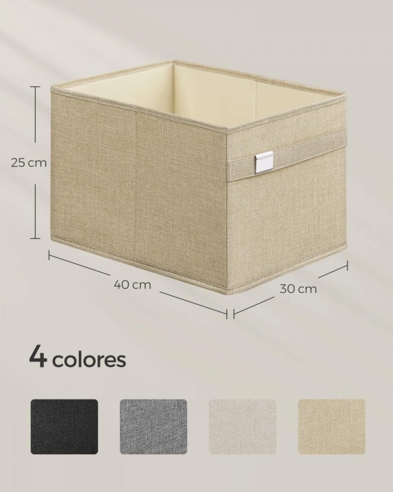Juego 4 cajas almacenaje plegables, tejido oxford y lino, beige arena - Imagen 7