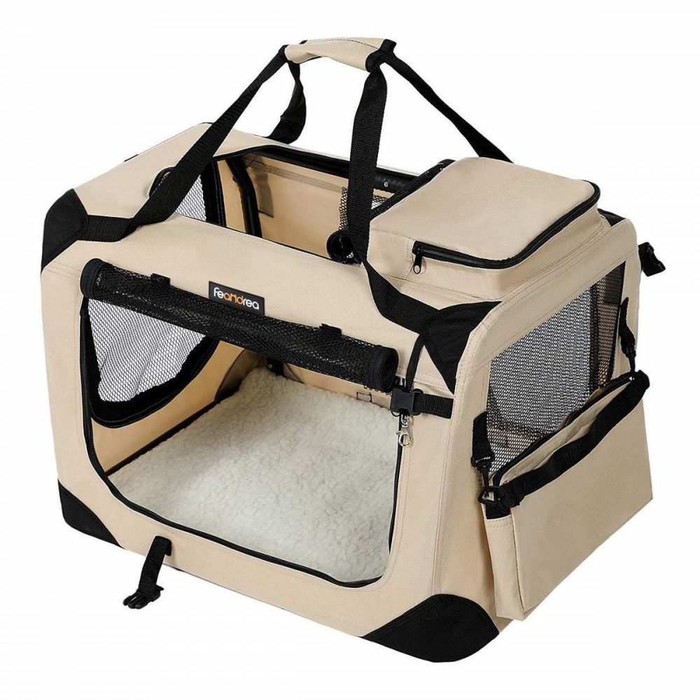 Transportín plegable para perros grandes, beige