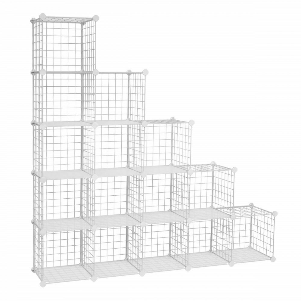 Zapatero modular alambre metálico, 16 cubos, blanco - Imagen 2