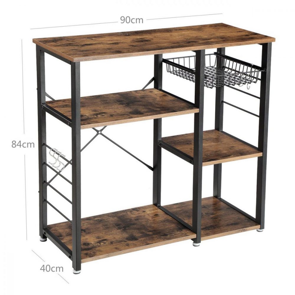 Estantería de cocina vintage metálica con rejilla de hierro, marrón rústico - Imagen 3