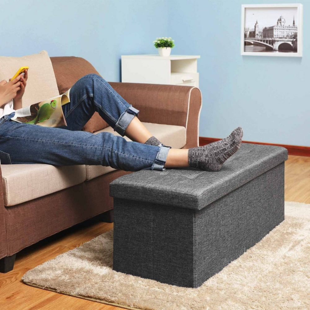 Banco de almacenaje plegable, 110 cm, gris oscuro - Imagen 2