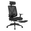 Silla de oficina ergonómica con reposapiés extensible, negra
