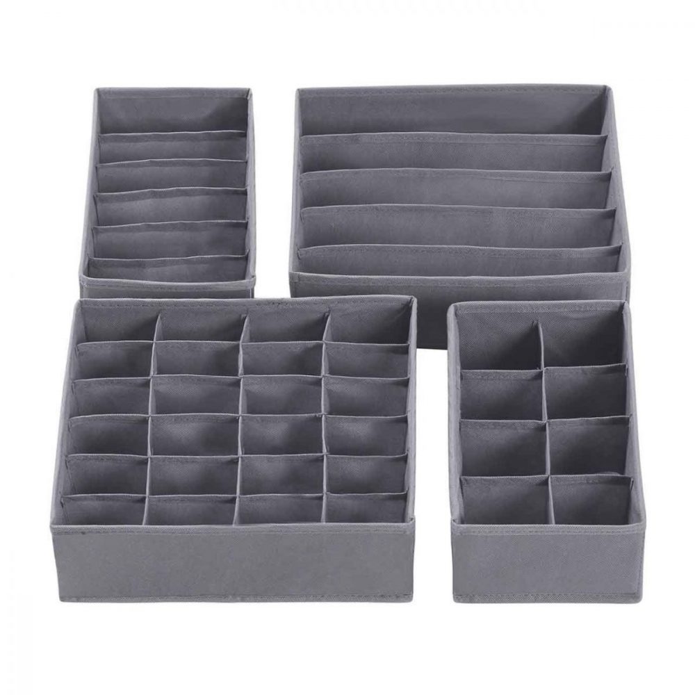 Set 4 organizadores cajones plegables, ropa interior, gris - Imagen 2