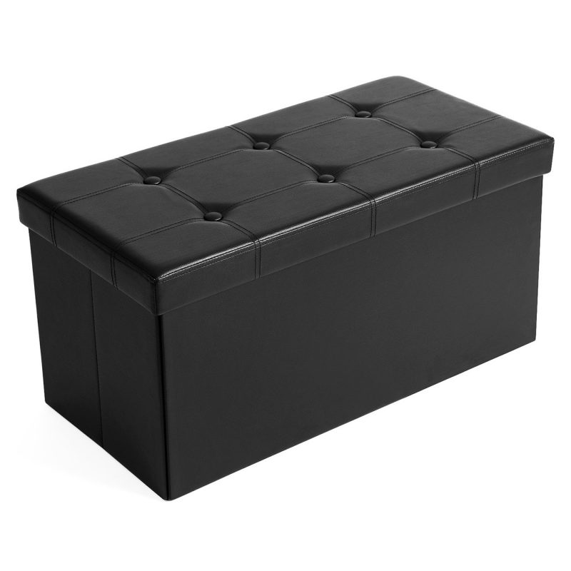 Baúl taburete de almacenamiento, 76x38x38 cm, negro