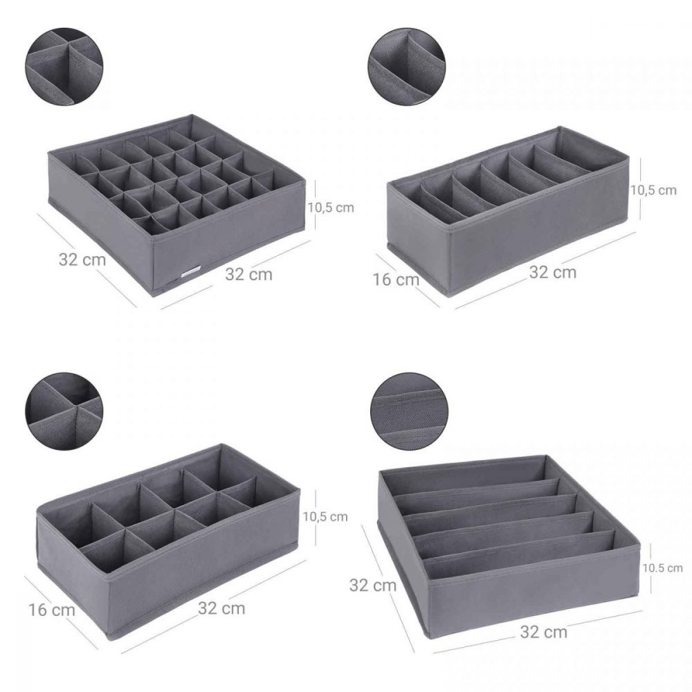 Set 4 organizadores cajones plegables, ropa interior, gris - Imagen 4