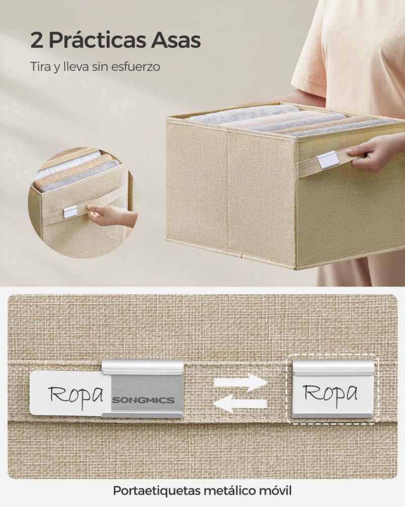 Juego 4 cajas almacenaje plegables, tejido oxford y lino, beige arena - Imagen 5