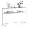 Mesa consola estantería 2 niveles, vidrio templado, metal, blanco perla y gris pizarra