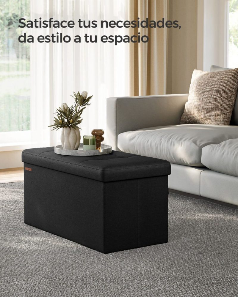 Baúl taburete plegable de almacenaje, 76x38x38 cm, negro - Imagen 2