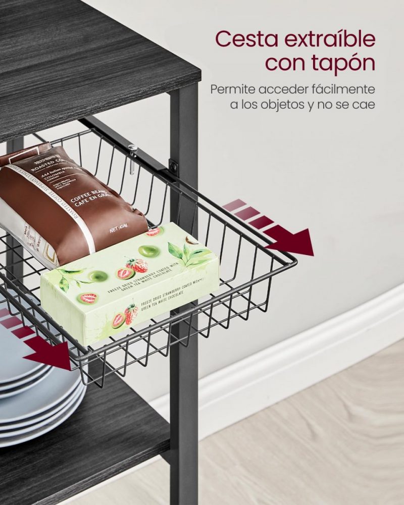 Estantería con isla de cocina, tira magnética y soporte rollos, roble ébano - Imagen 7