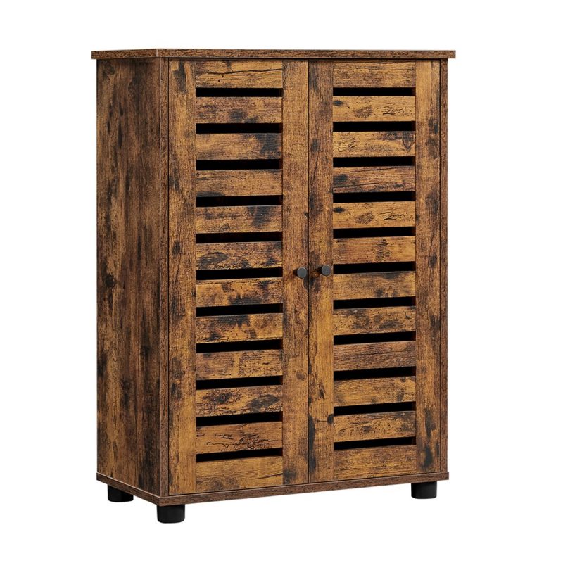 Aparador para baño con puerta persiana, marrón rústico