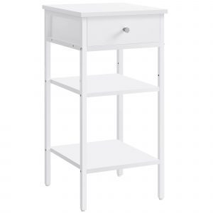Mesita de noche con cajón y 2 estantes, blanco