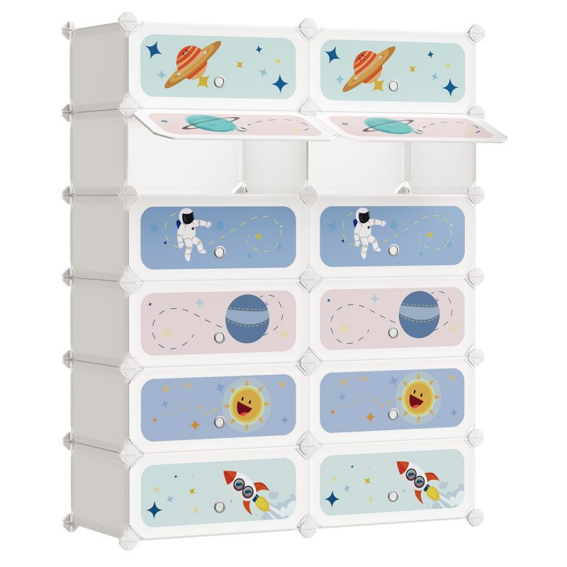 Estantería modular infantil de 12 compartimentos con puertas, blanco nube