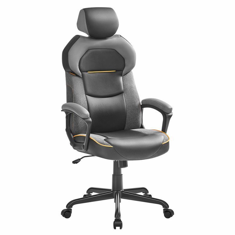 Silla gaming ajustable, respaldo reclinable, negro y gris