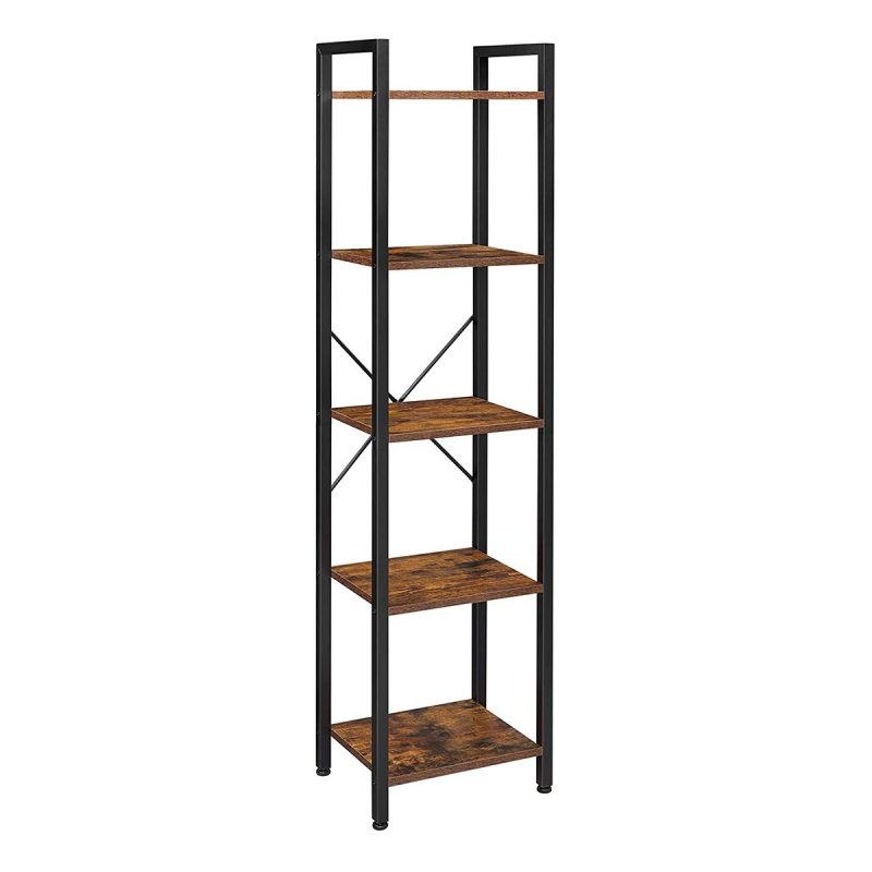 Estantería con 5 estantes, para libros, marrón rústico y negro