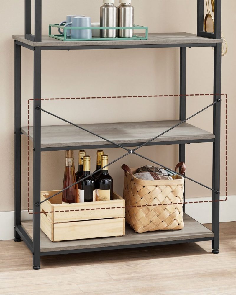 Estantería cocina industrial, estantes, 6 ganchos, greige y negro - Imagen 6