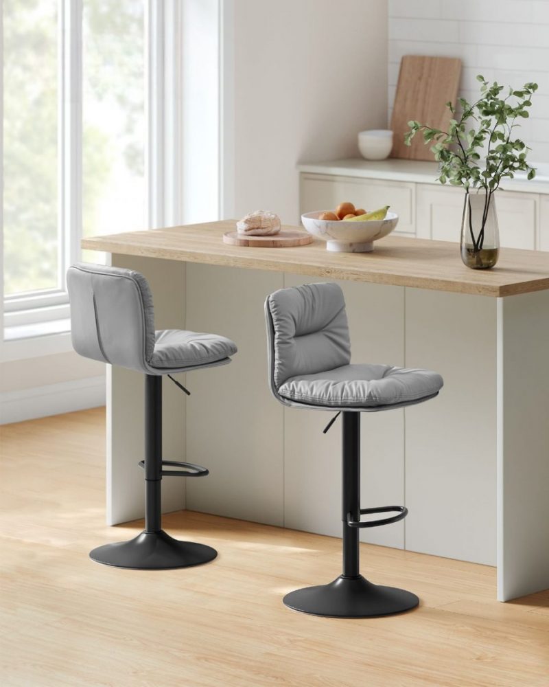 Juego 2 taburetes bar regulables, respaldo, gris - Imagen 3