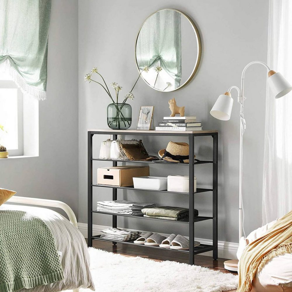 Zapatero industrial, 4 estantes malla, greige - Imagen 5