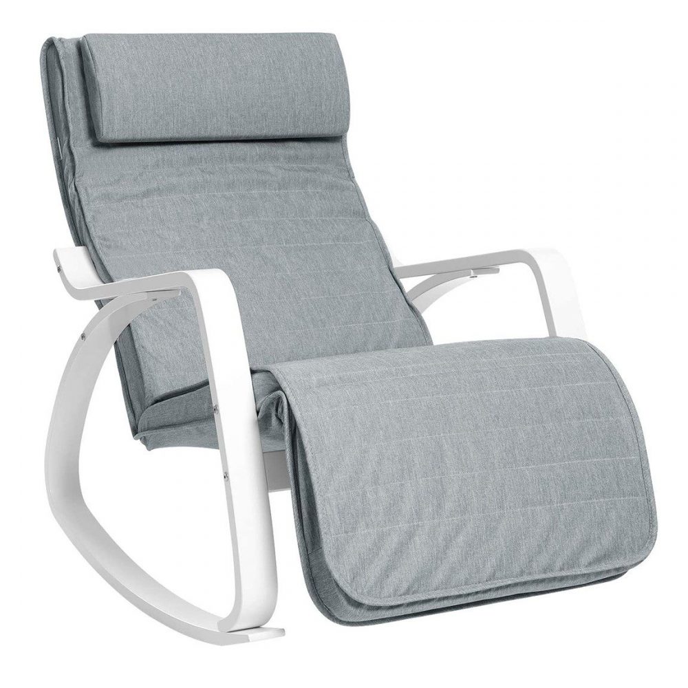 Sillón mecedora relax con reposapiernas ajustable, gris claro