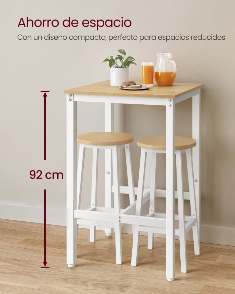 Mesa bar cuadrada alta, estilo industrial, roble - Imagen 3