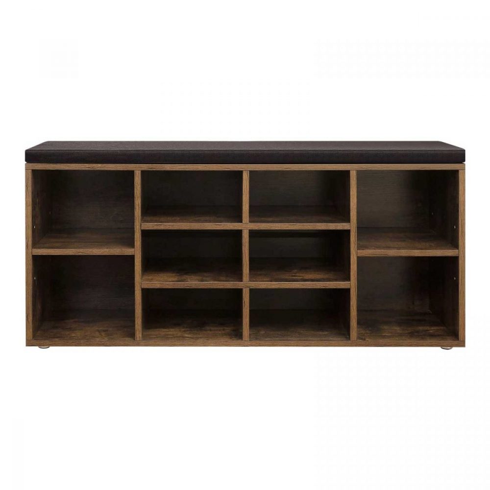 Banco zapatero con asiento acolchado, pasillo o dormitorio, marrón rústico - Imagen 2