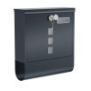 Buzón de correo con cerradura y placa de identificación, gris