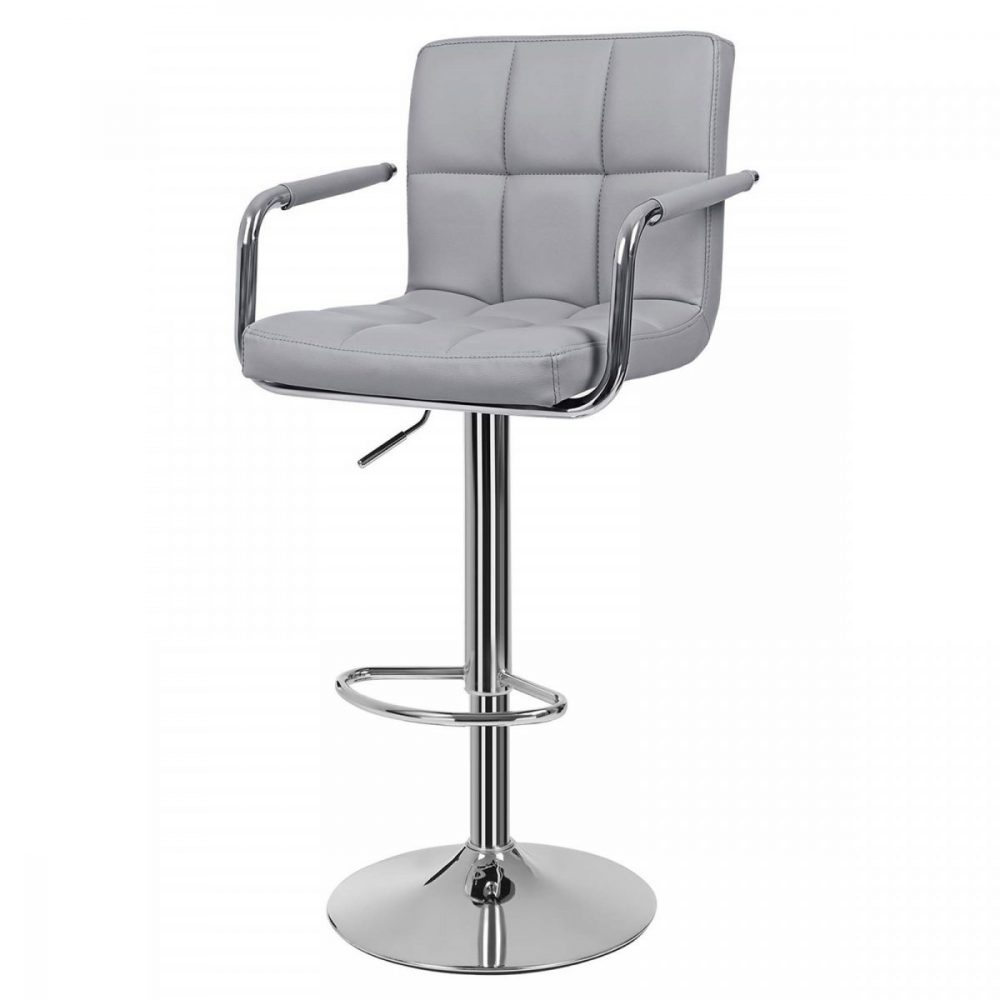 Taburetes bar ajustables, cuero sintético, gris - Imagen 4