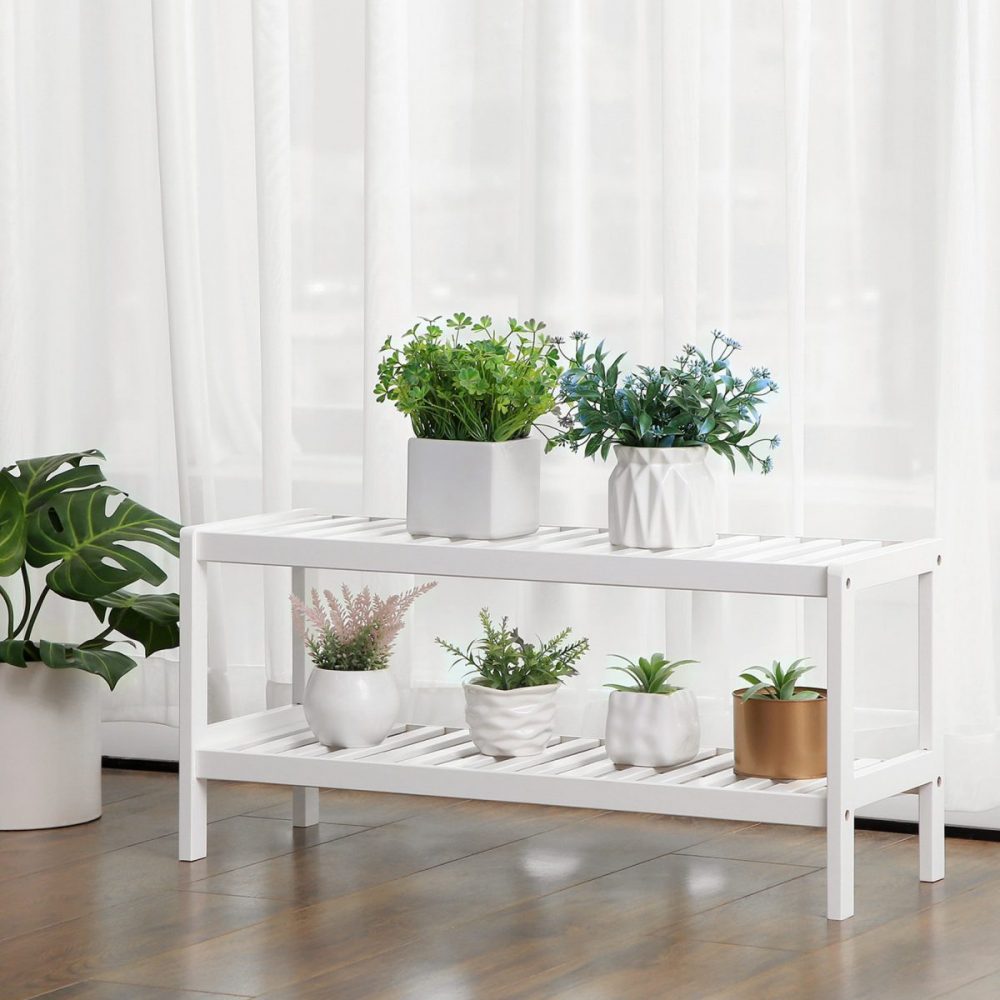 Organizador de zapatos de bambú, 2 pisos, blanco - Imagen 2