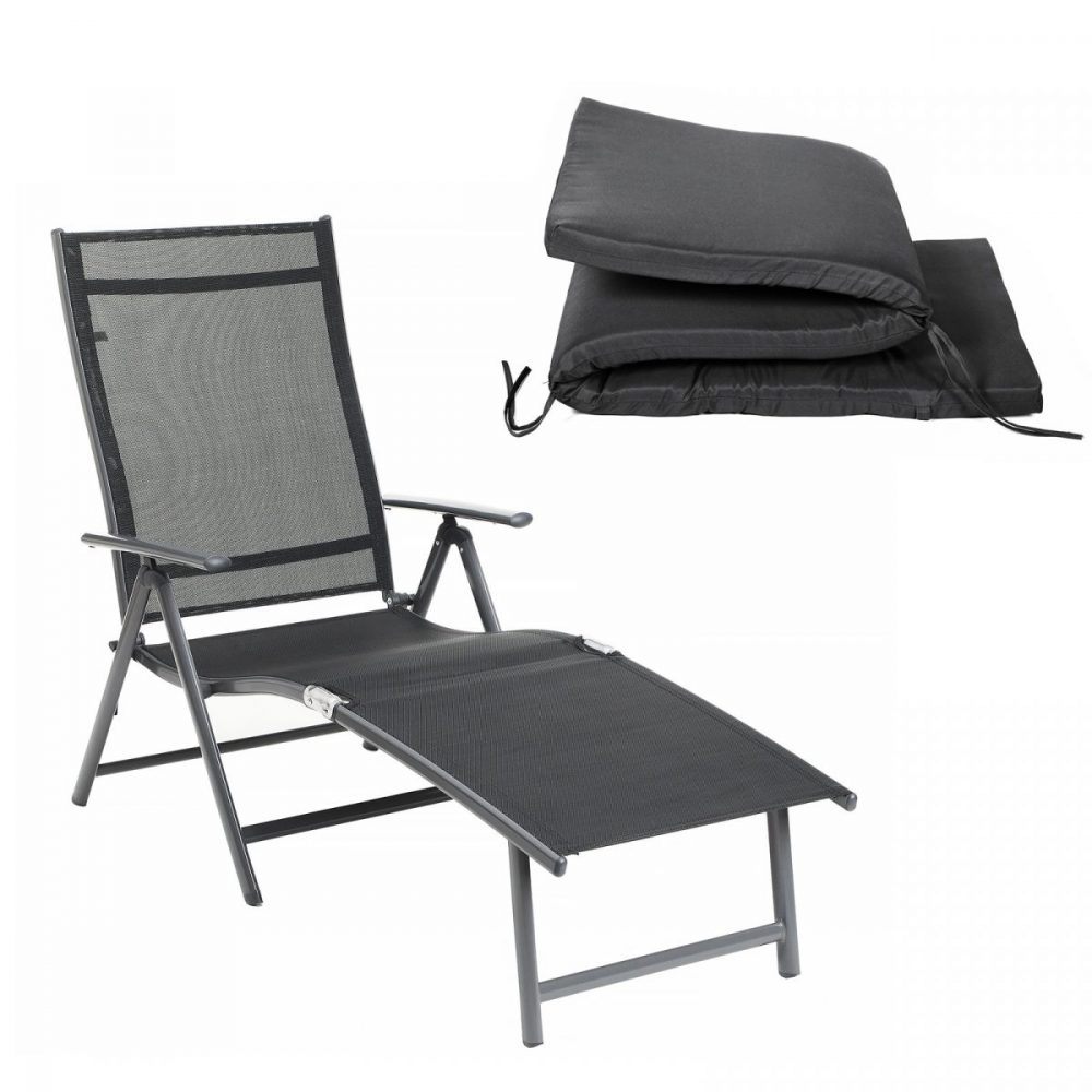 Tumbona plegable reclinable, jardín, playa, 150 kg, negro - Imagen 2