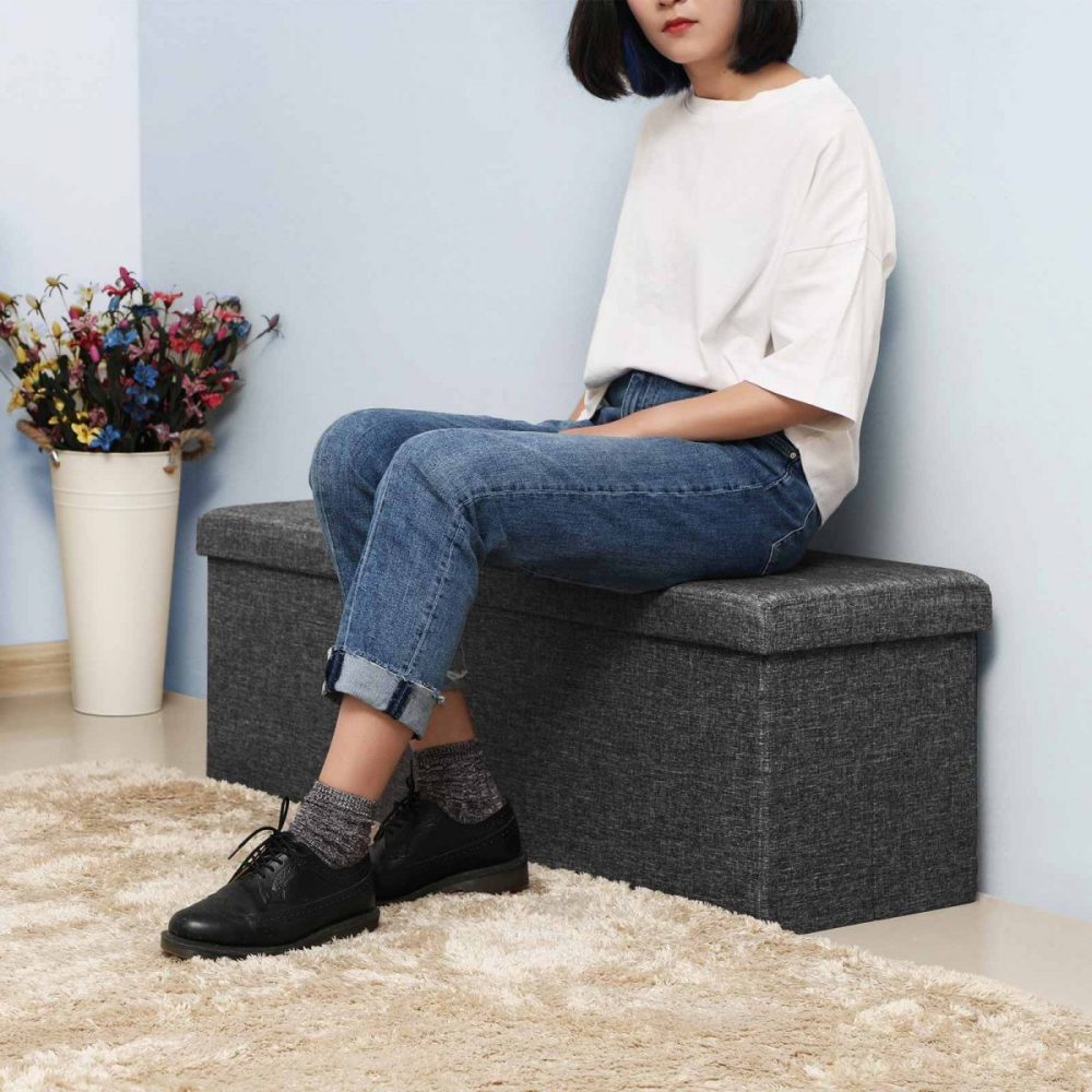 Banco de almacenaje plegable, 110 cm, gris oscuro - Imagen 3