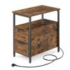 Mesa auxiliar multifuncional con multienchufe, 2 cajones, marrón rústico