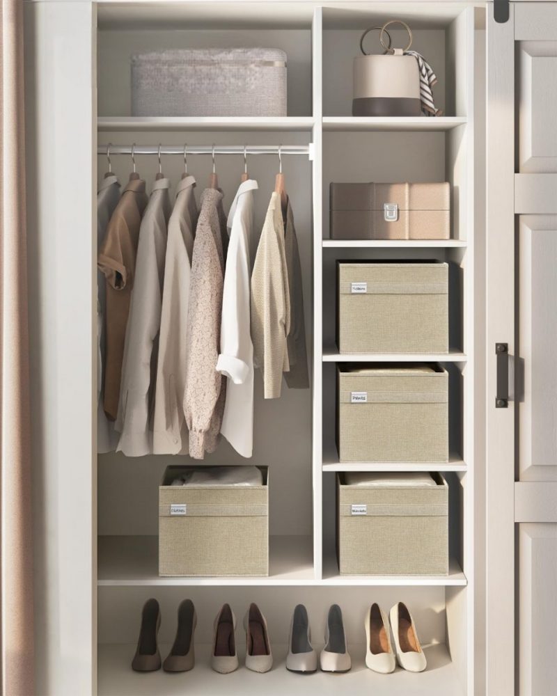 Juego 4 cajas almacenaje plegables, tejido oxford y lino, beige arena - Imagen 3