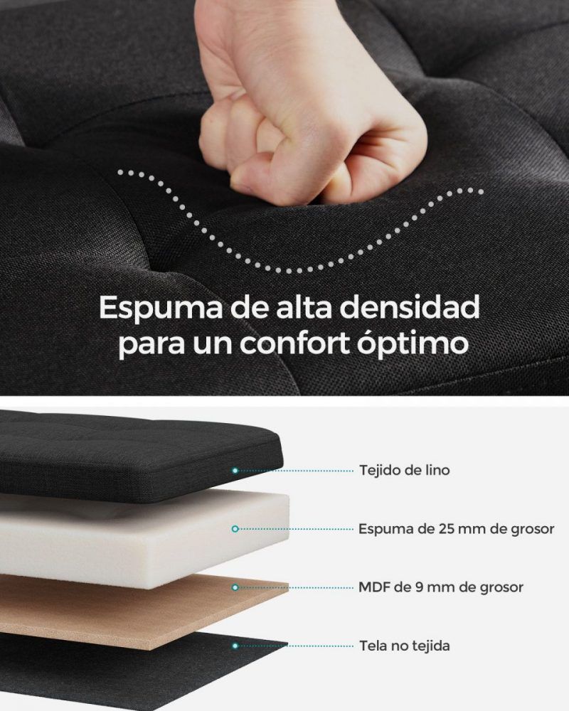 Baúl taburete plegable de almacenaje, 76x38x38 cm, negro - Imagen 5