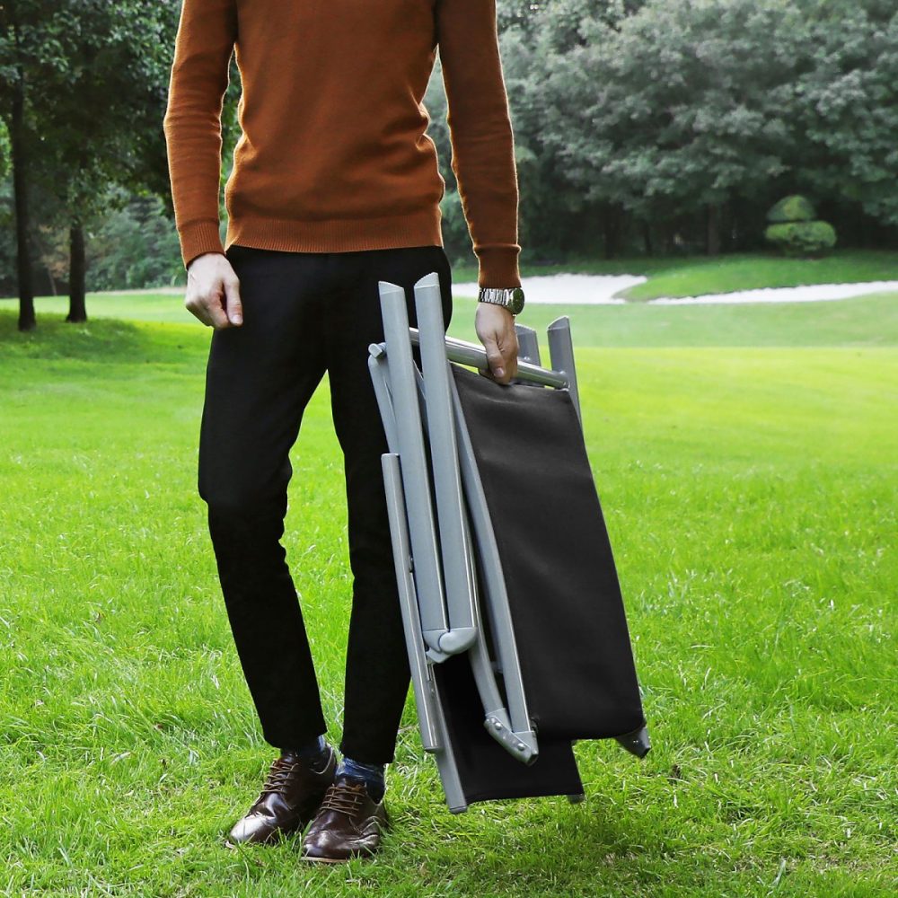 Tumbona plegable reclinable, jardín, playa, 150 kg, negro - Imagen 8