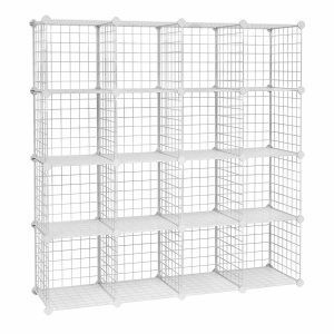 Zapatero modular alambre metálico, 16 cubos, blanco