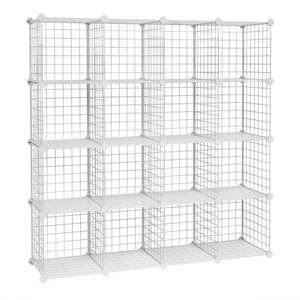 Zapatero modular alambre metálico, 16 cubos, blanco
