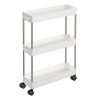 Carro estrecho de 3 estantes con ruedas, versátil, blanco