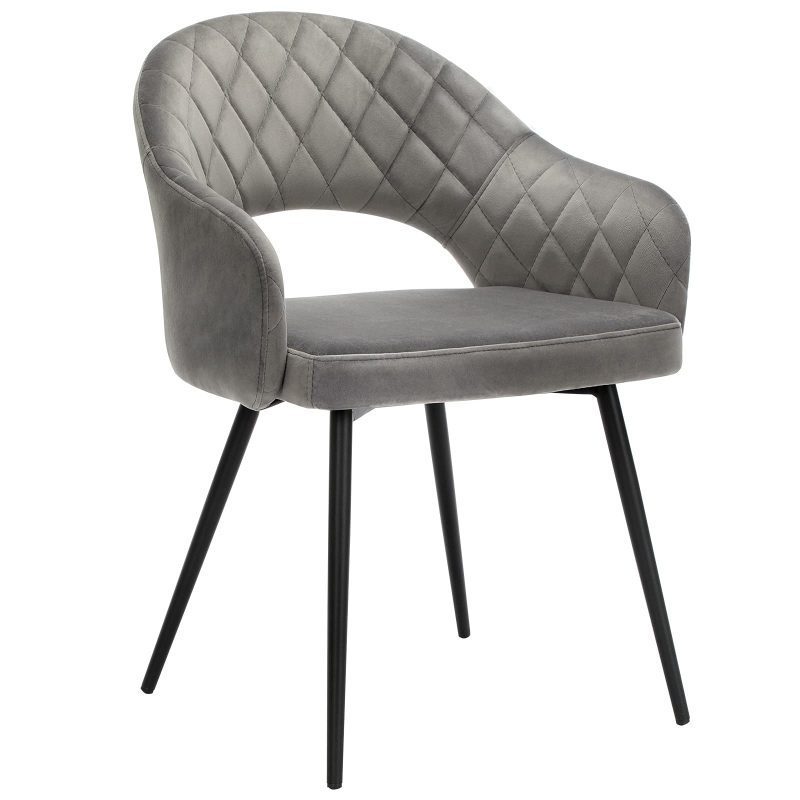 Silla de comedor de terciopelo gris, acolchada, con reposabrazos y patas