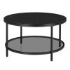 Mesa centro redonda moderna, mármol, estante vidrio, negro