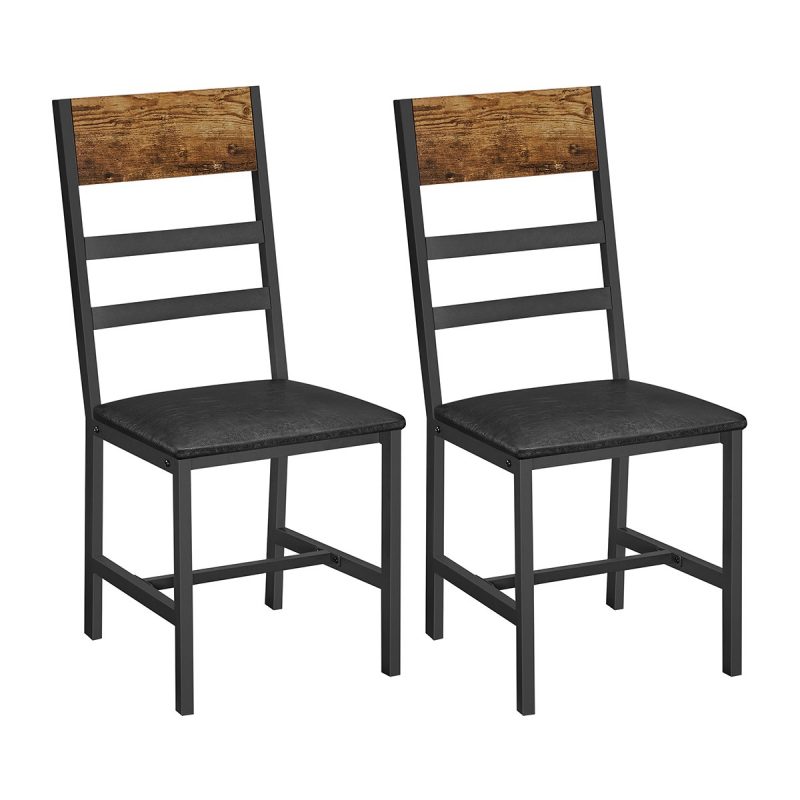 Juego de 2 sillas de comedor, marrón rústico y negro