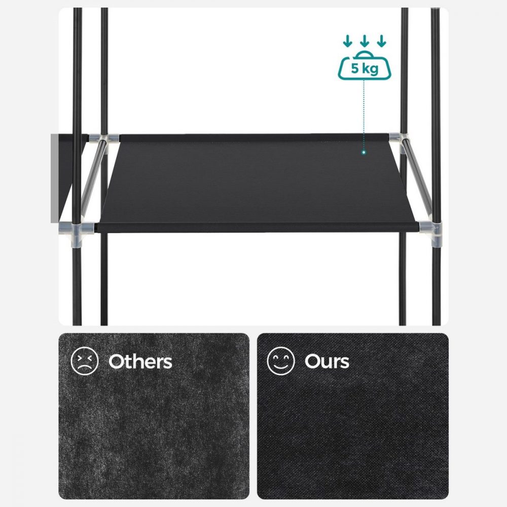 Armario de ropa de tela con barra colgante y 6 estantes, negro - Imagen 6